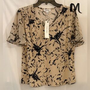 Calvin Klein Tan and Black Floral Blouse